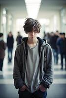 Man in hallway with hands in pockets photo