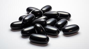 Stack of Black Pills on White Table photo
