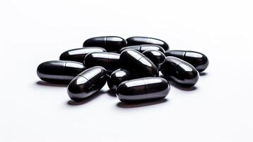 Stack of Black Pills on White Table photo