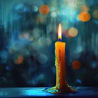 Illuminated Candle on Table photo