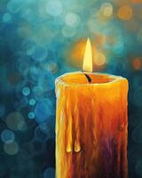 Painting of Lit Candle on Table photo