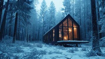 Small Cabin Amidst Snowy Forest photo