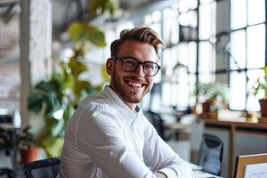 Man Working at Desk With Computer photo