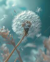 Dandelion Blowing in Wind on Sunny Day photo
