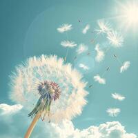 Dandelion Blowing in Wind on Sunny Day photo