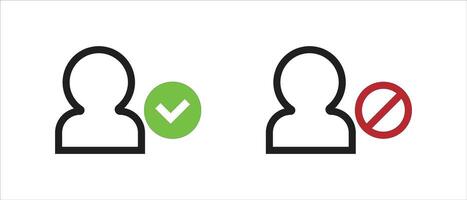 User icons with a check mark and a stop sign. vector