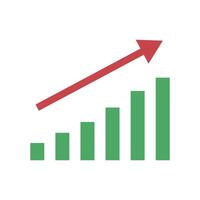 Red arrow and bar graph icon. vector