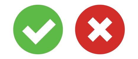 Round checkmark and cross mark icon. vector