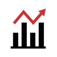 Bar chart icon with ascending red arrow. vector