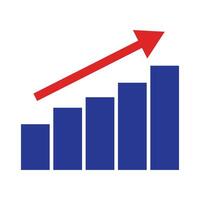 Icon with tilted bar graph and rising arrow. vector