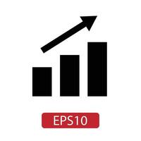 Rising arrow and bar graph silhouette icon. vector