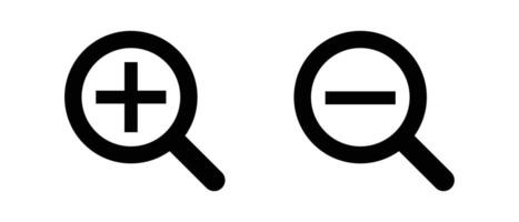A set of zooming magnifying glass and zooming out magnifying glass icons. vector
