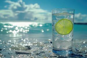 Refreshing Glass of Water With Lime Slice photo