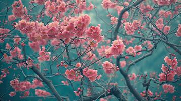 Blooming Pink Flowers on Tree photo