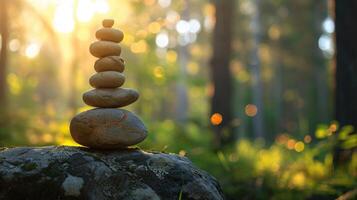 Stack of Rocks on Forest Boulder photo