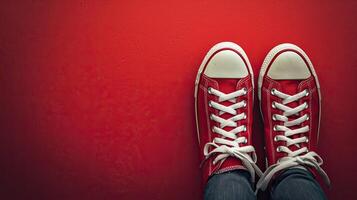 Red Sneakers on Red Background photo