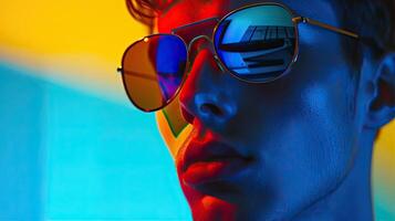 Stylish Man Posing with Colorful Background photo