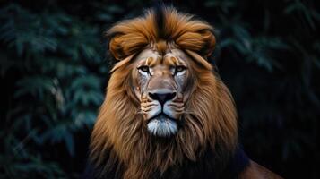 Close-up of Lions Face With Trees in Background photo