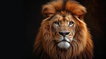 Close-up of Lions Face on Black Background photo