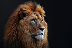 Close-up of Lion on Black Background photo
