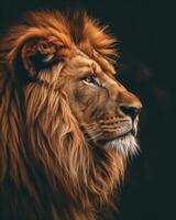 Close Up of Lion on Black Background photo