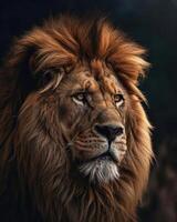Close-Up of Lions Face on Dark Background photo