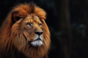 Close-Up of Lions Face With Trees in Background photo