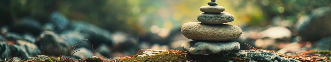 Stack of Rocks on Moss-Covered Ground photo