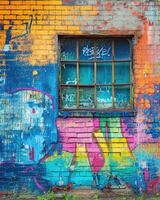 A Graffiti-Adorned Brick Wall With Window photo
