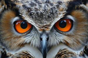 Close Up of Owl With Orange Eyes photo