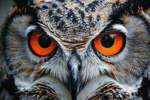 Close-Up of Owl With Orange Eyes photo