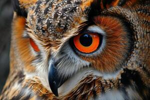 Close Up of Owl With Orange Eyes photo