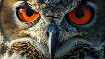 Close-Up of Owl With Orange Eyes photo