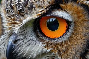 Close Up of Owl With Orange Eye photo