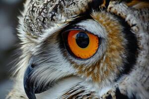 Close-Up of Owl With Orange Eyes photo