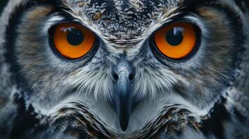 Close-Up of Owl With Orange Eyes photo