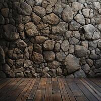 Stone Wall With Wooden Floor photo