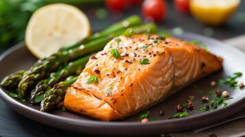 Salmon and Asparagus on a Plate photo