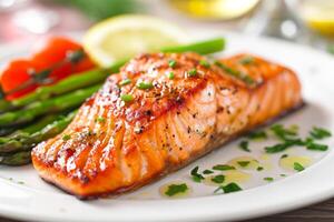 Salmon and Asparagus on a Plate photo