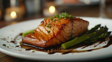 White Plate With Salmon and Asparagus photo