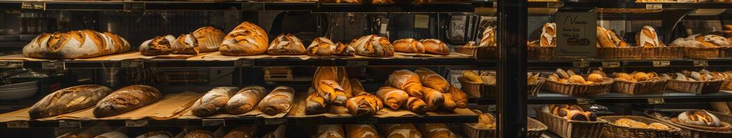 Freshly Baked Bread Displayed on Shelves photo