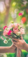 Pink Rose Bouquet In Hand photo