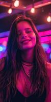 Woman Smiling in Neon Lights photo