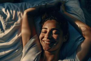 Woman Smiling in Bed photo
