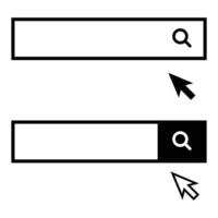 A set of icons for the search bar and mouse cursor. vector