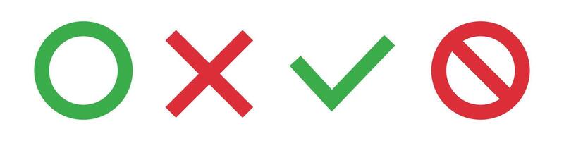 Icon set of circle, cross, check mark and stop mark. vector