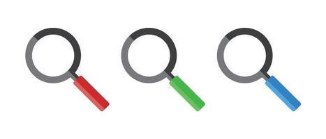 A set of magnifying glass icons with different colored handles. vector