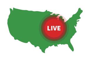 Live streaming from the Americas. Live broadcast. US map and live icon. vector