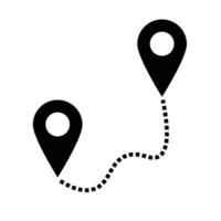 Connect the starting point and the destination with a pin on the map. Dotted line. vector