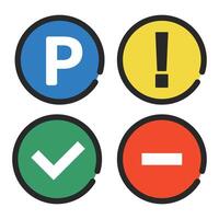 Parking sign and caution sign, check mark and stop sign. vector